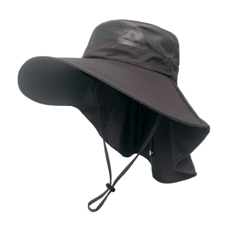 DH Outdoor Sun Protection Caps Breathable Hunting Fishing Hat Fishing Cap Wide Brim Hat With Neck Flap Women Men's Sportswear - Цвет: DH