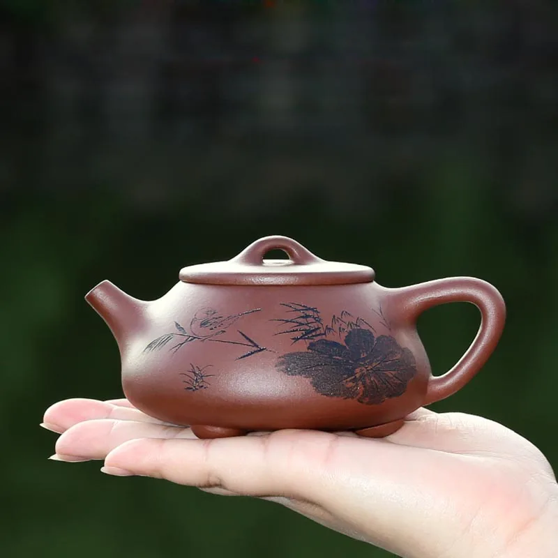 220ML Yixing Purple Clay Teapot Raw Ore Zisha Pot Hand Painted Lotus Leaves Pattern Teaware Tea Ceremony Puer Oolong Kettles | Дом и сад