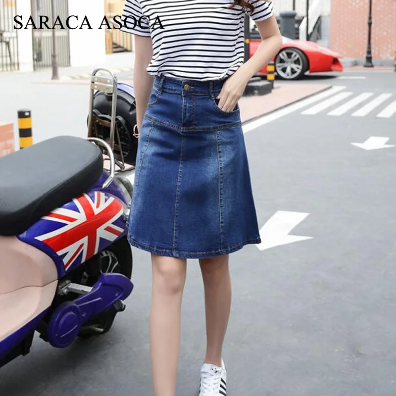 Женская джинсовая юбка с карманами длиной до колена|fashion pleated skirt|pleated skirtdenim skirt |