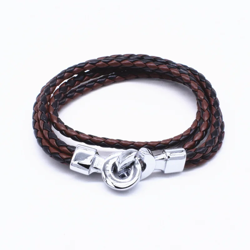 VOQ 2017 модный браслет наручники двойной слой 37 см плетеные кожаные браслеты для
