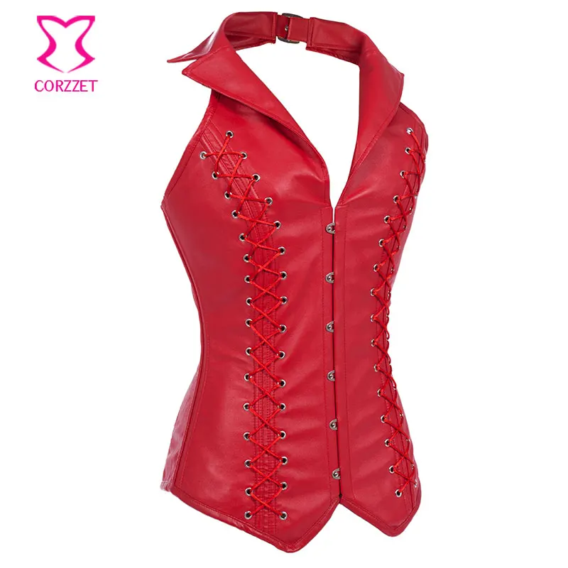 

Red Leather Corset Steampunk Clothing Women 6XLCorselet Plus Size Long Waist Slimming Corsets Steel Boned Espartilhos E Corpetes