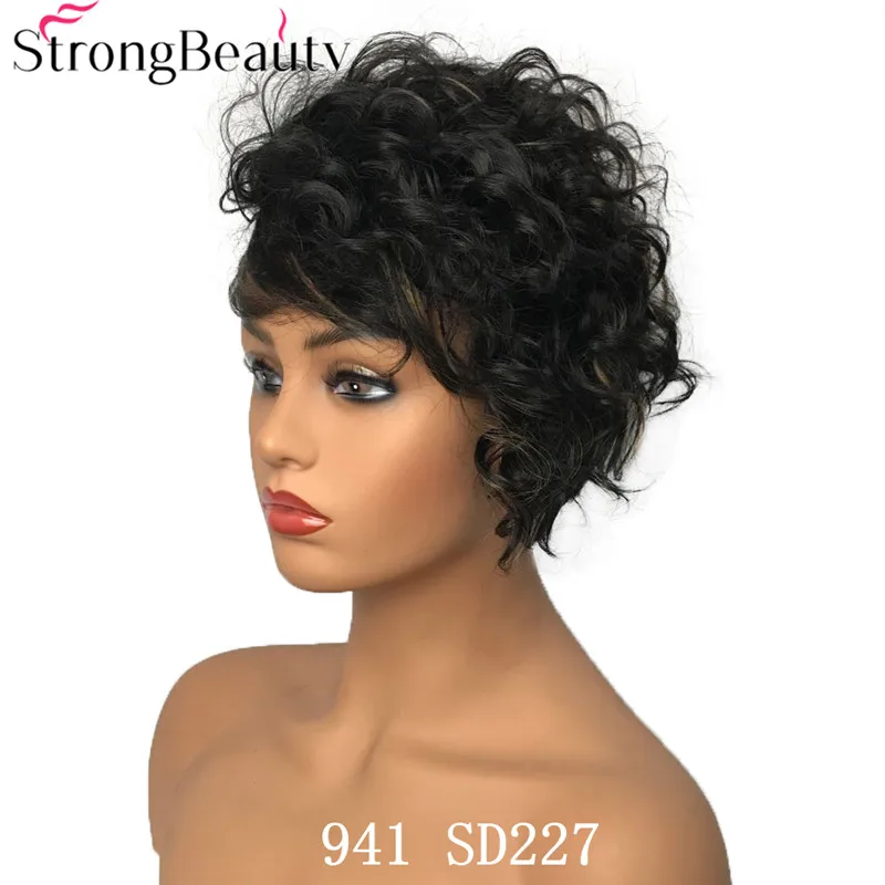StrongBeauty женский синтетический короткий парик без косточек коричневые волосы кудрявые парики