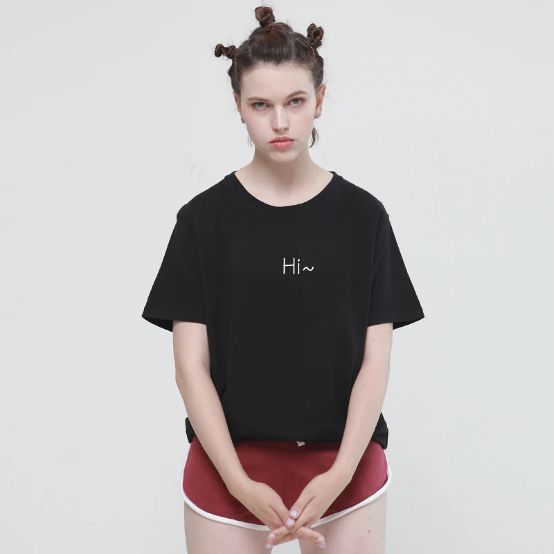 Funny hello hi print cotton T-Shirt for woman Casual brand Shirt Graphic Tees summer tops Hipster Tumblr drop ship | Женская одежда