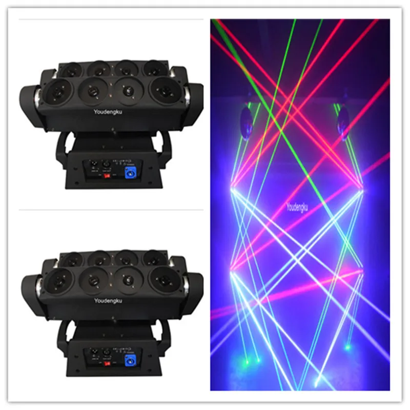

2 pieces New RGB Colorful RGB 8 eye laser beam moving spider laser moving head for Christmas stage