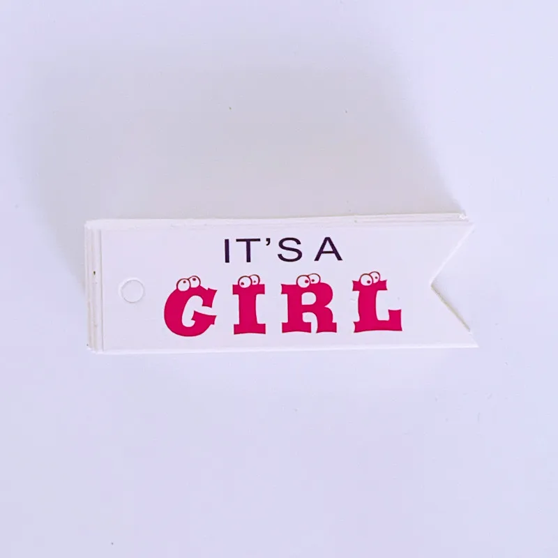 

100PC Its A Boy Girl Printed HangTag Baby Shower Christening Baby Boy Paper Card With Rope For Children Gift Packing DIY Craft