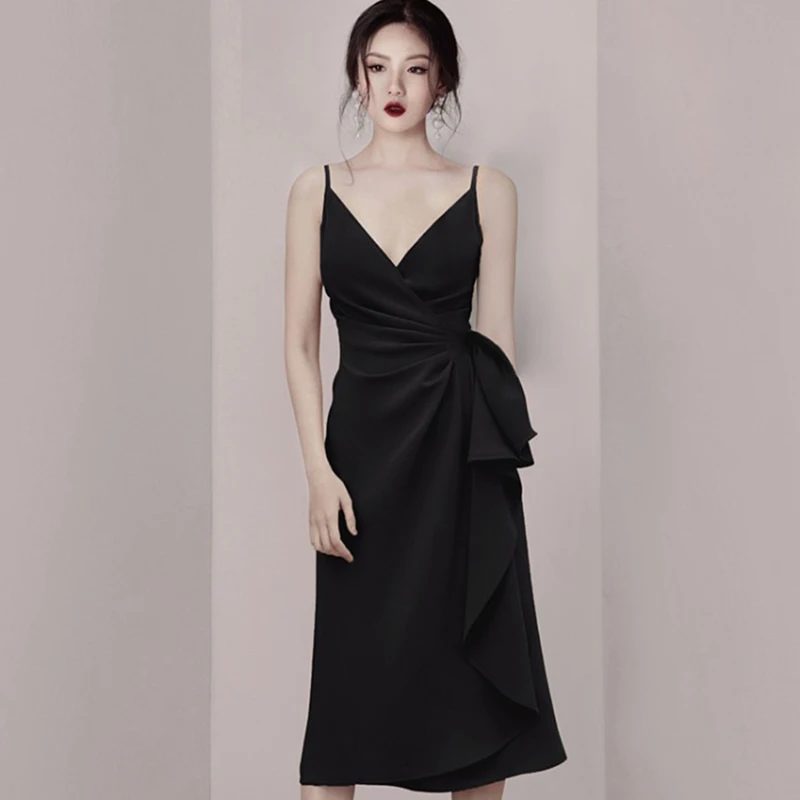 

Summer Dress Women 2019 Sexy Dress Elegant V-neck dress Texture Long Party Dress Black Ball