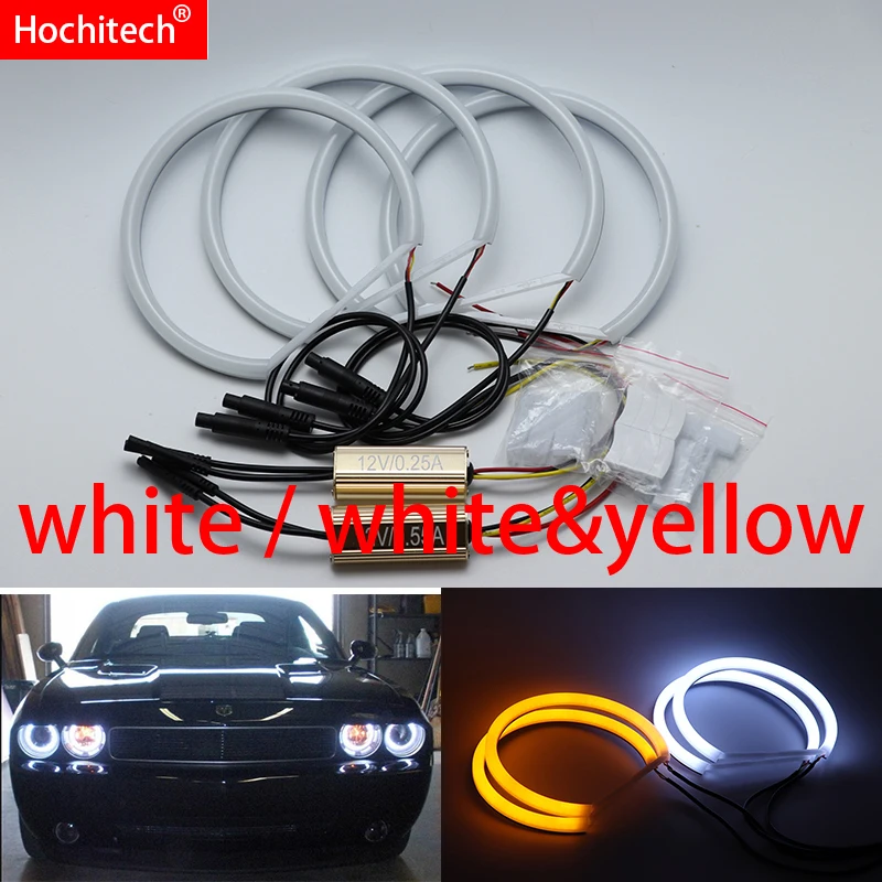

for Dodge challenger 2008-2016 White & yellow Cotton LED Angel eyes kit halo ring Turn signal light