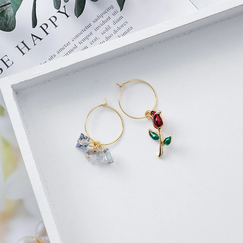 Амулеты аниса Роза цветок кристалл серьги-кольца для женщин Прекрасный глазурь