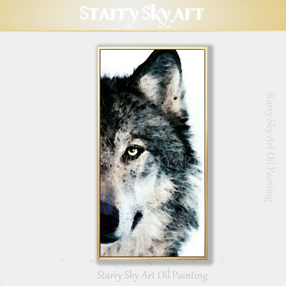Ручная работа высокое качество животное голова дикого волка картина маслом на