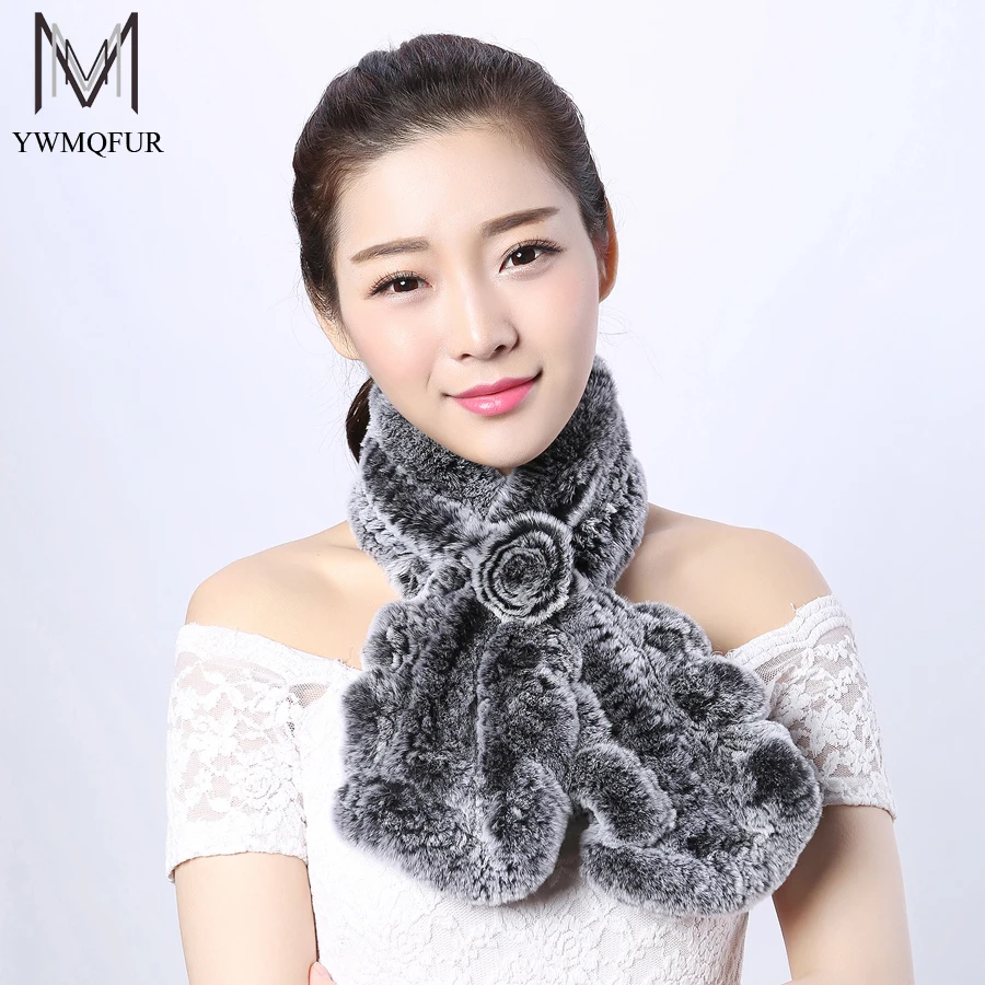 YWMQFUR Россия Горячая 2017 Новинка зимы вязанный Настоящий мех кролика шарф размытый