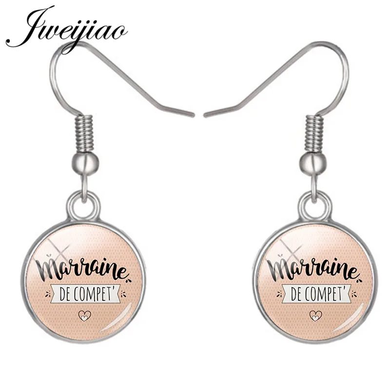 JWEIJIAO French&quot Je Suis Une Super Maitresse&quot Dangle Earrings Glass Dome Pendant Drop For Teachers Jewelry Gift JE22 | Украшения и