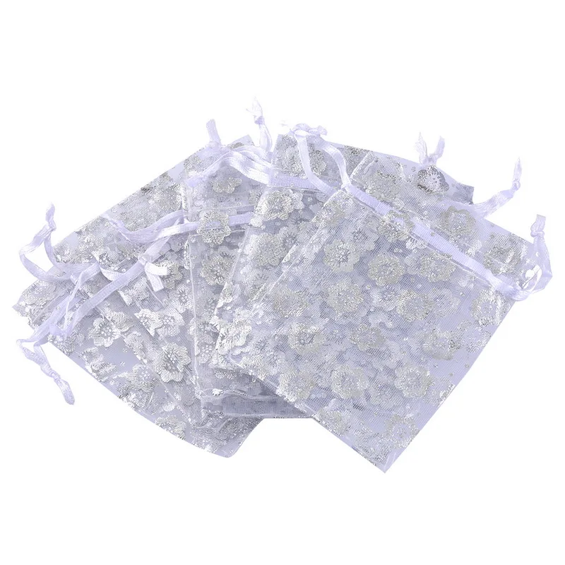 Новые модные 25 шт 7 см x 9 белые цветы Подарочный мешочек из органзы сумки для