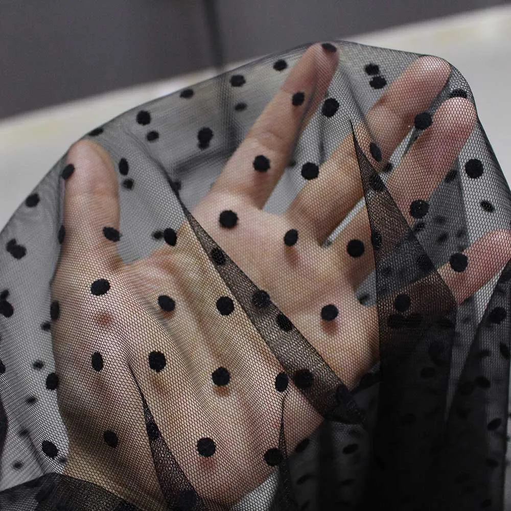 Черная сетчатая свадебная вуаль в горошек с румянами 2T Длинная металлической