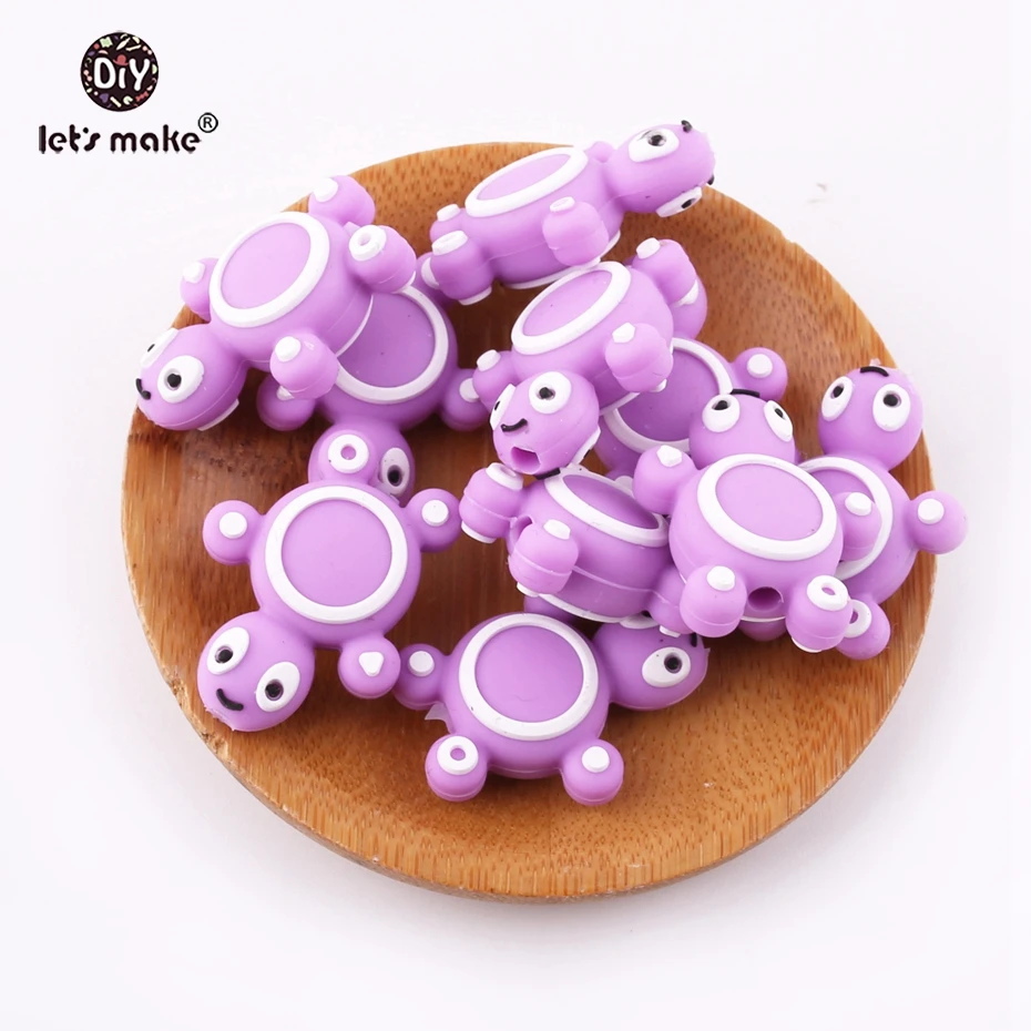 

Let's Make Purple Mini Tortoise Shaped 5pc BPA Free Silicone Beads Lovely Diy Boys and Girl Necklace Accessories Cartoon Teether