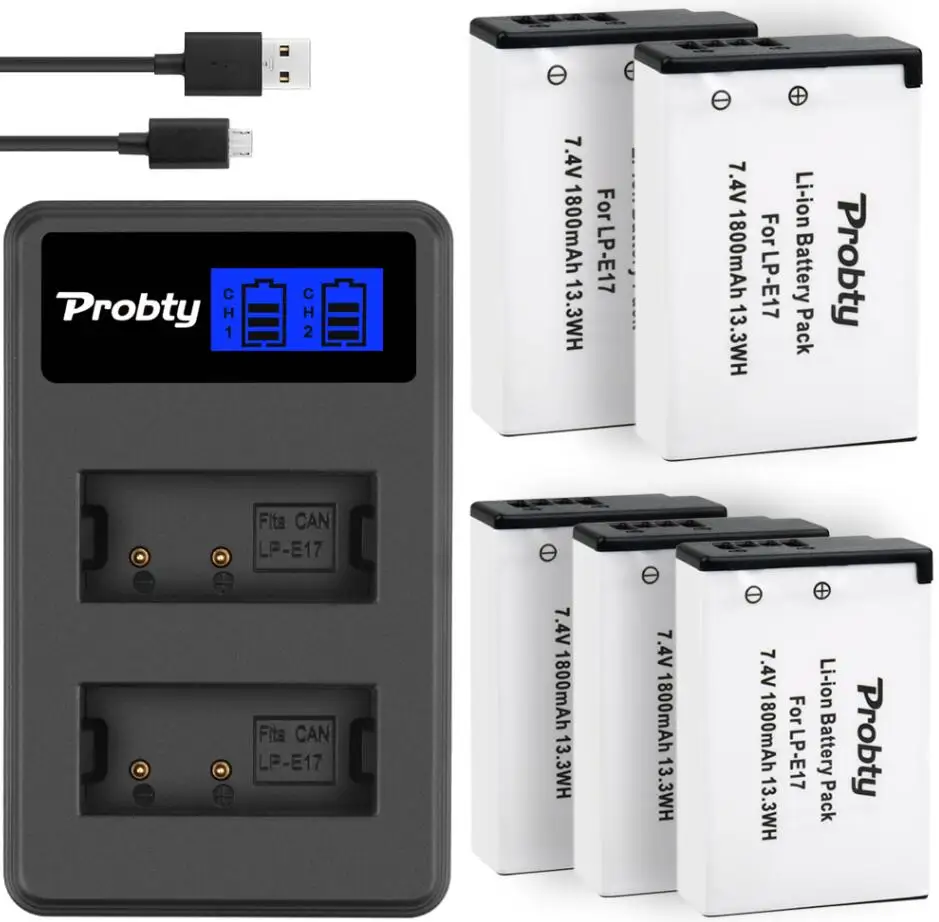 5battery withCharger Для canon LP E17 LP-E17 Батарея для цифровой однообъективной зеркальной камеры Canon EOS 77D, Rebel T6i, T7i, 750D, 760D, 800D, 200D, 8000D, M3, M5, M6, T6s, X8i, SL2 - Цвет: 5battery withCharger