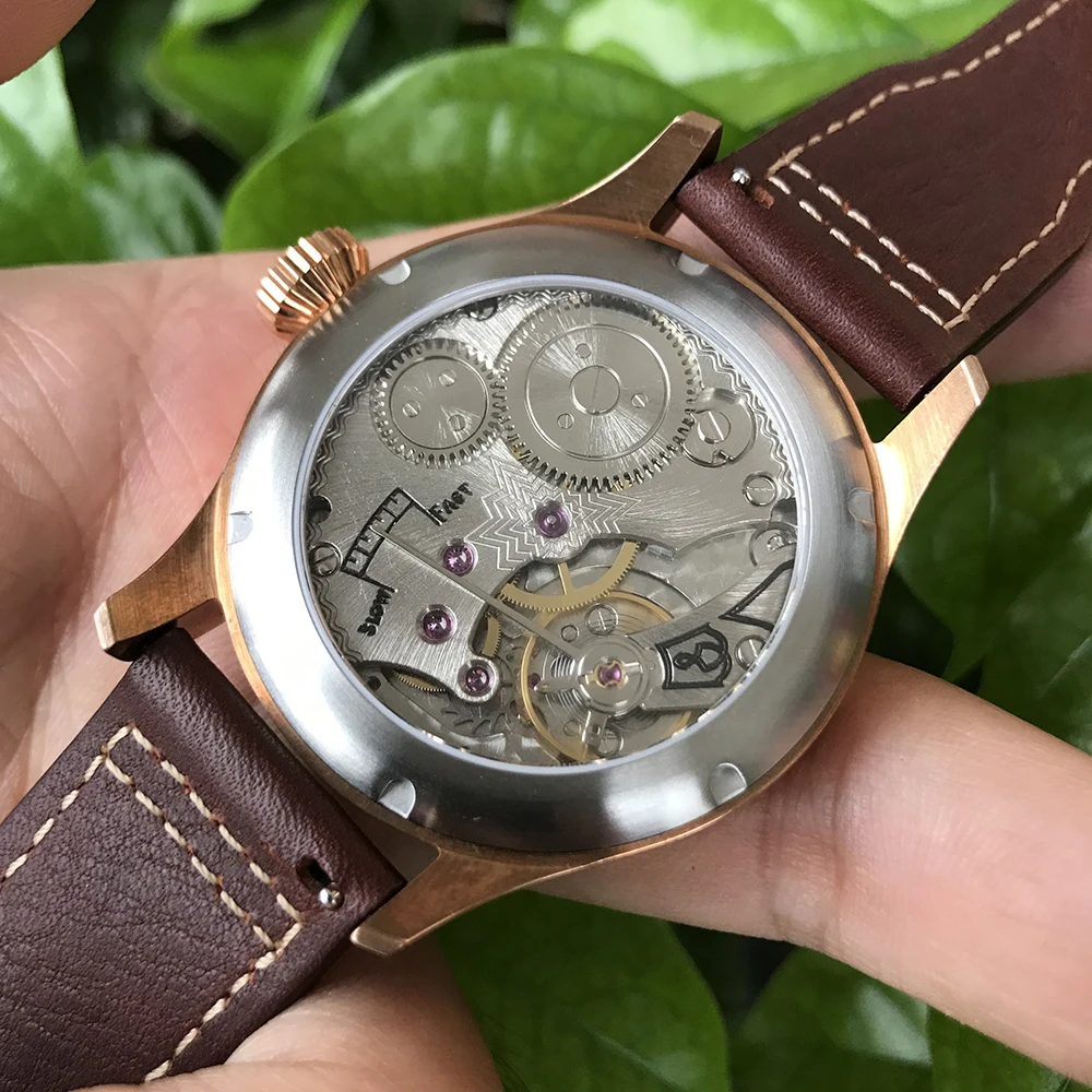 Мужские механические наручные часы San Martin, 100 м, водостойкие, 44 мм, модные, бронзовые, модные и повседневные, сапфировые