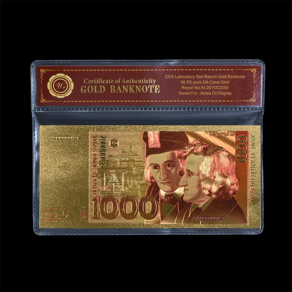 Высокое качество Красочные золотые банкноты Германия 1000 с COA рамка элегантное