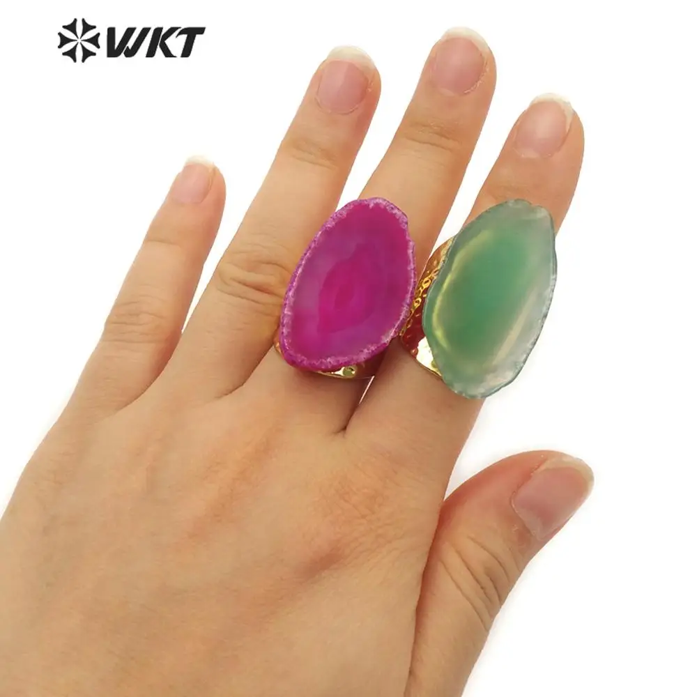 Женское кольцо с натуральным камнем разноцветное неправильной формы WT-R334 агатом