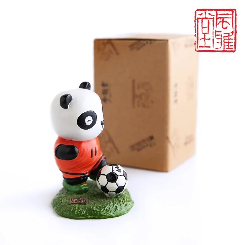 

Mini Football Panda Resin Doll Cartoon Anime Toy Figures Toys For Boys Chinese souvenirs Cafts Home Ornament Boys Birthday Gift