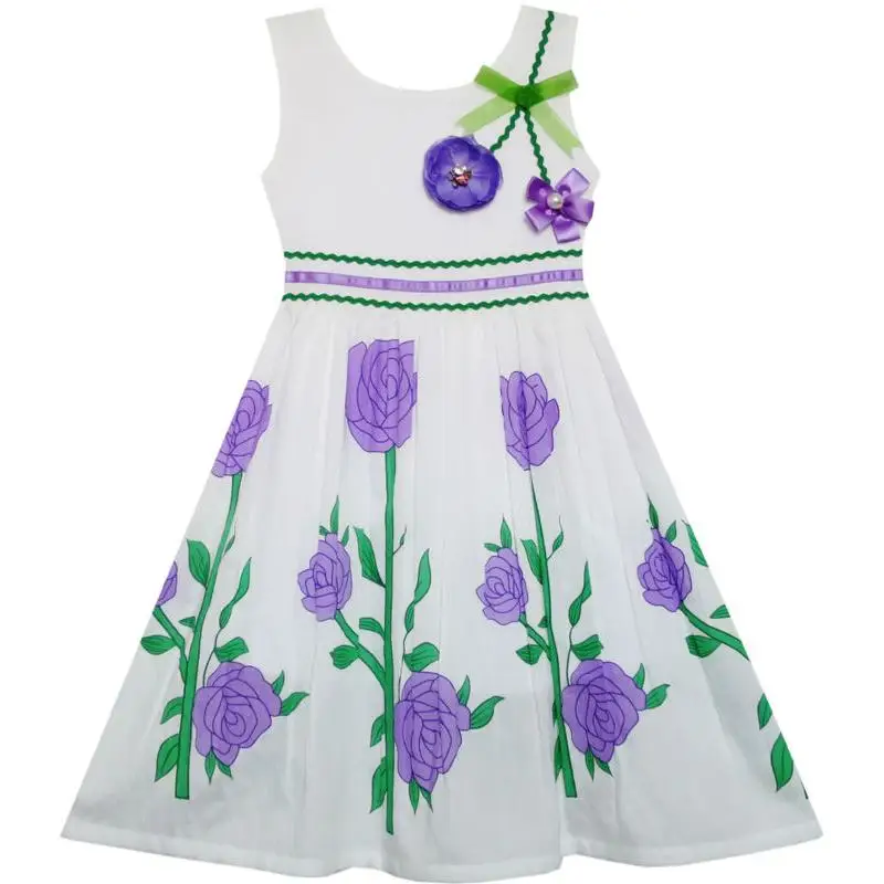 Girls Dress Princess Purple Rose Flower Garden Party 2020 Summer Wedding Dresses Girl Clothes Size 7-14 Pageant Sundress | Детская