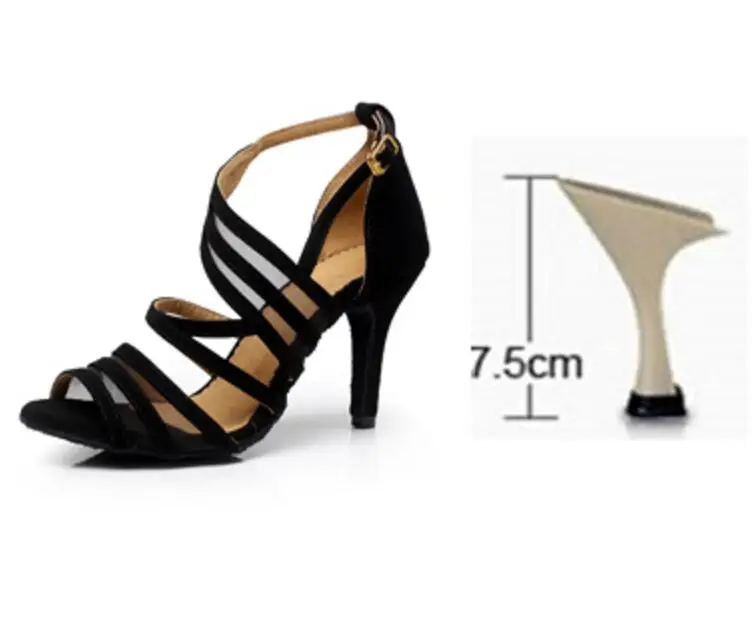 Black 7.5cm Heel Женские Профессиональные бальные туфли для латинских танцев, черные туфли для сальсы, высокий каблук 6/7. 5/8. 5 см, красные туфли для самбы, Танго, кизомбы, танцевальная обувь - Цвет: Black 7.5cm Heel