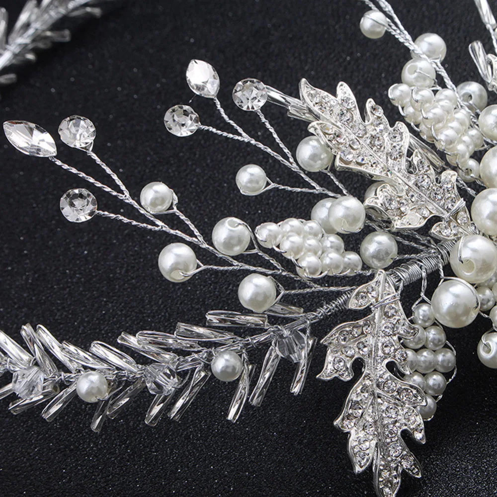 

New Handmade Wedding Bridal Party Headpiece Pearl Rhinestone Tiara Women Flower Headband Hair Bands Headwear Accessories Fashion