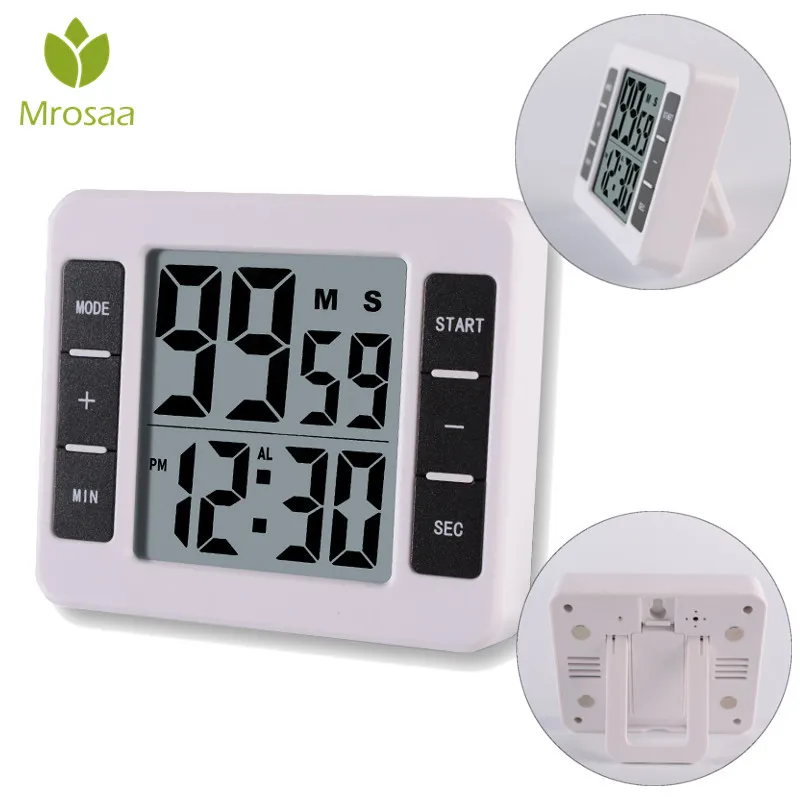 Mrosaa 1 шт. Белый ЖК цифровой экран кухонный таймер квадратный будильник прямого и