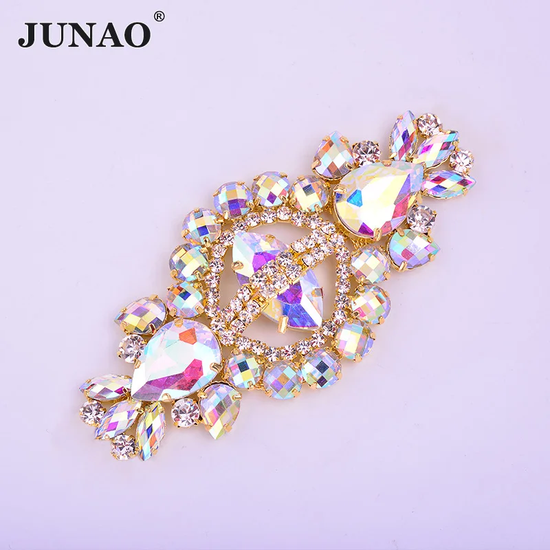 Crystal AB No-Buckle JUNAO 55x132 мм 1 шт. прозрачные искусственные камешки аппликация цветок Цепочка из стразов пришить Кристалл Разъем камни Пряжка большие кристаллы - Цвет: Crystal AB No-Buckle