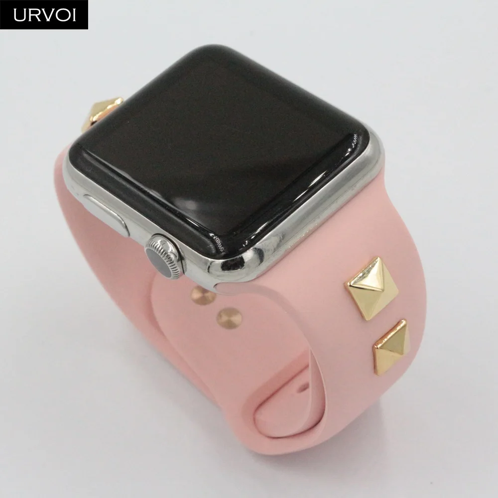 Спортивный ремешок URVOI для Apple Watch series 5 4 3 2 1, силиконовый ремешок с заклепками для iWatch, мягкий Сменный адаптер AW 38 40 42 44 мм