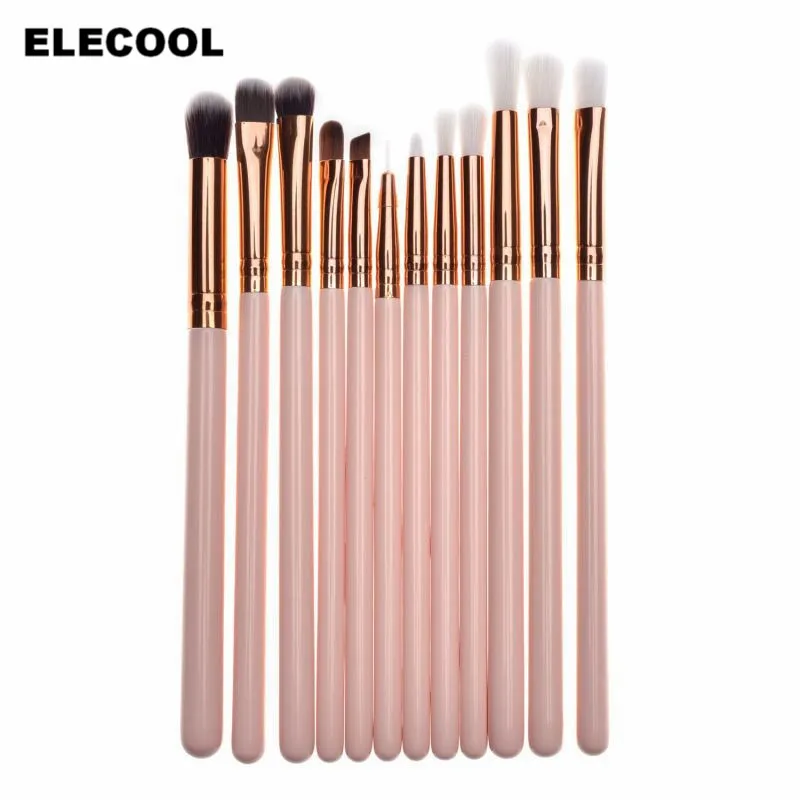 Pink Elecool 12 шт./компл. мягкий комплект подводок для глаз кисти набор теней хайлайтер кисти набор косметические кисти макияж набор - Handle Color: Pink