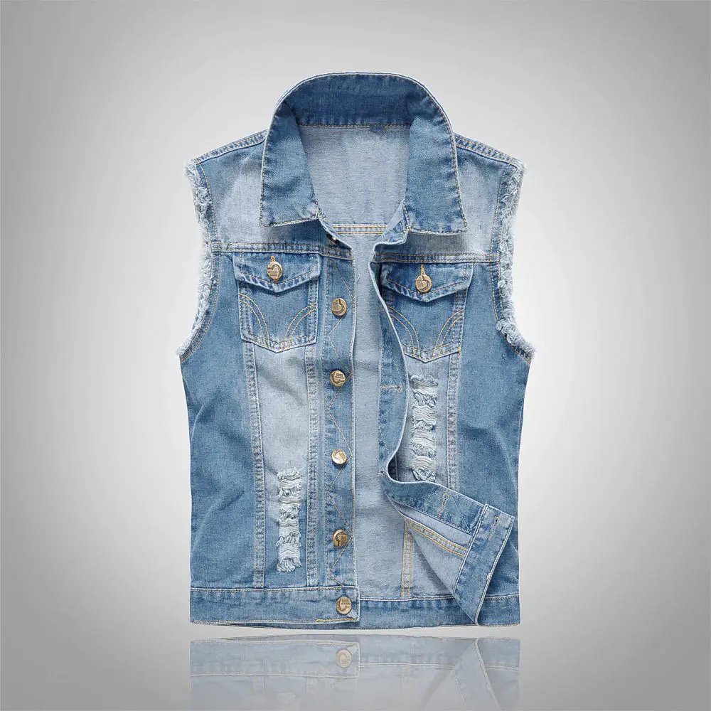 Модный джинсовый жилет мужские узкие ковбойские жилеты светильник синий