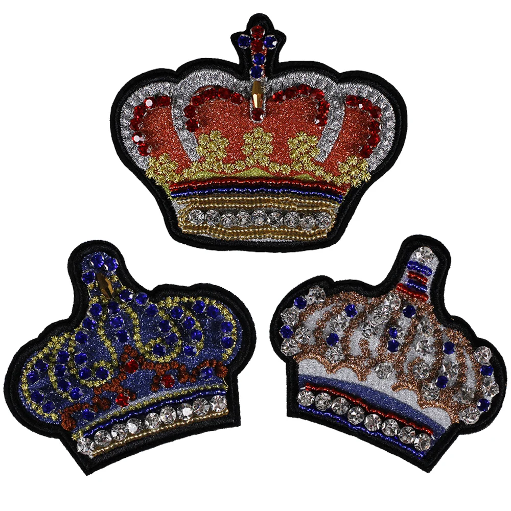 

10piece Beaded Diamond Crown Design Patches Embroidery Fabric Crystal Applique Motif Embossed Badges for Clothes Decorated TH848