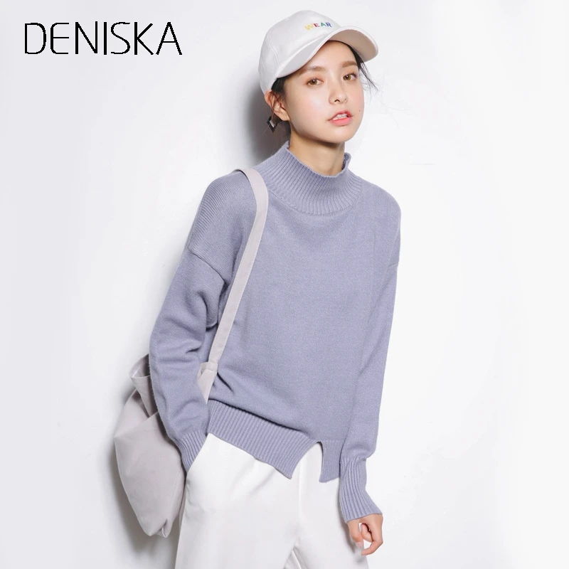 Дениска в Корейском стиле модные женские туфли Пуловеры Водолазки трикотажные