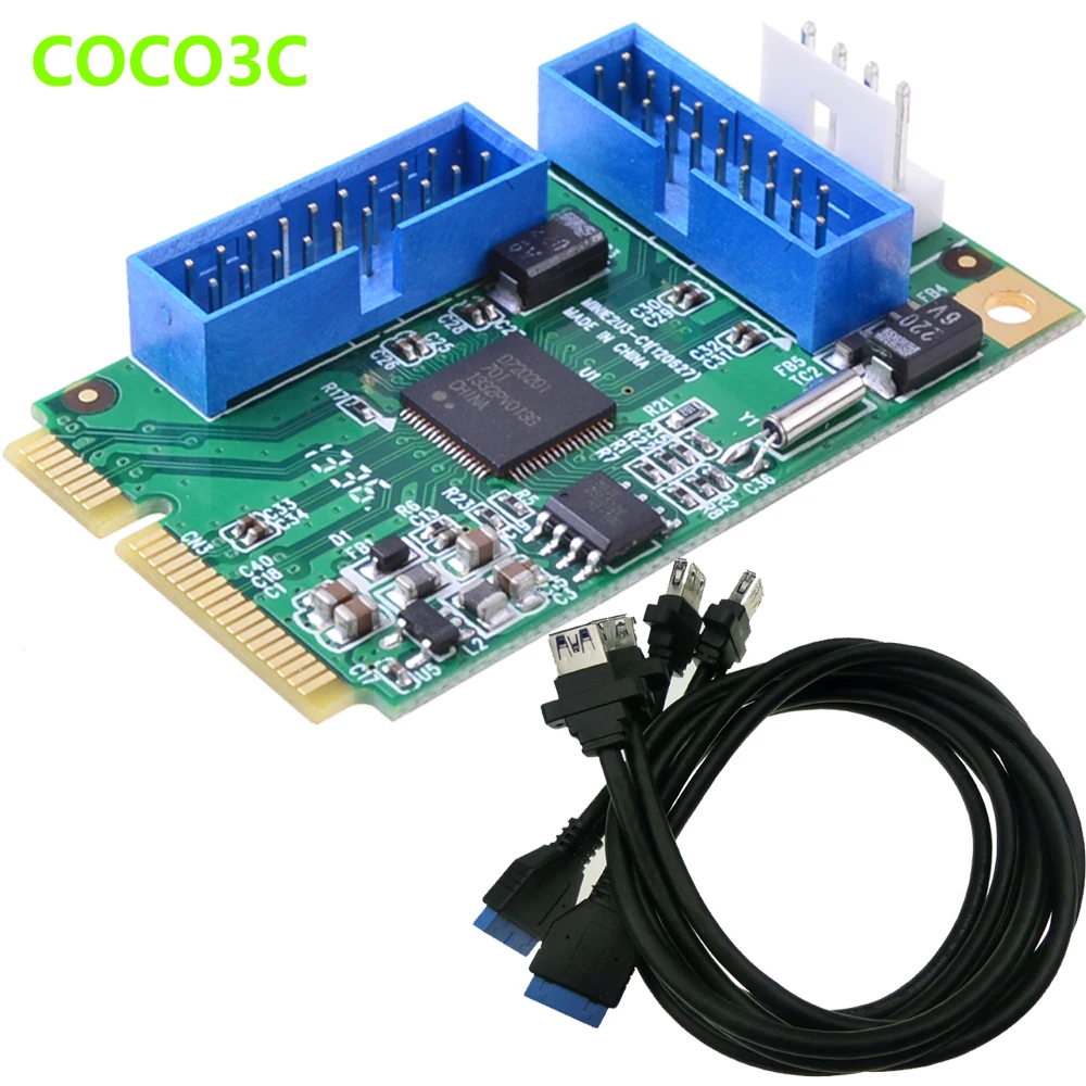 Мини PCIe на 4 порта USB 3 0 адаптер Mini PCI-e двойной 19Pin header + 19P разъем 2 USB3.0 кабель |