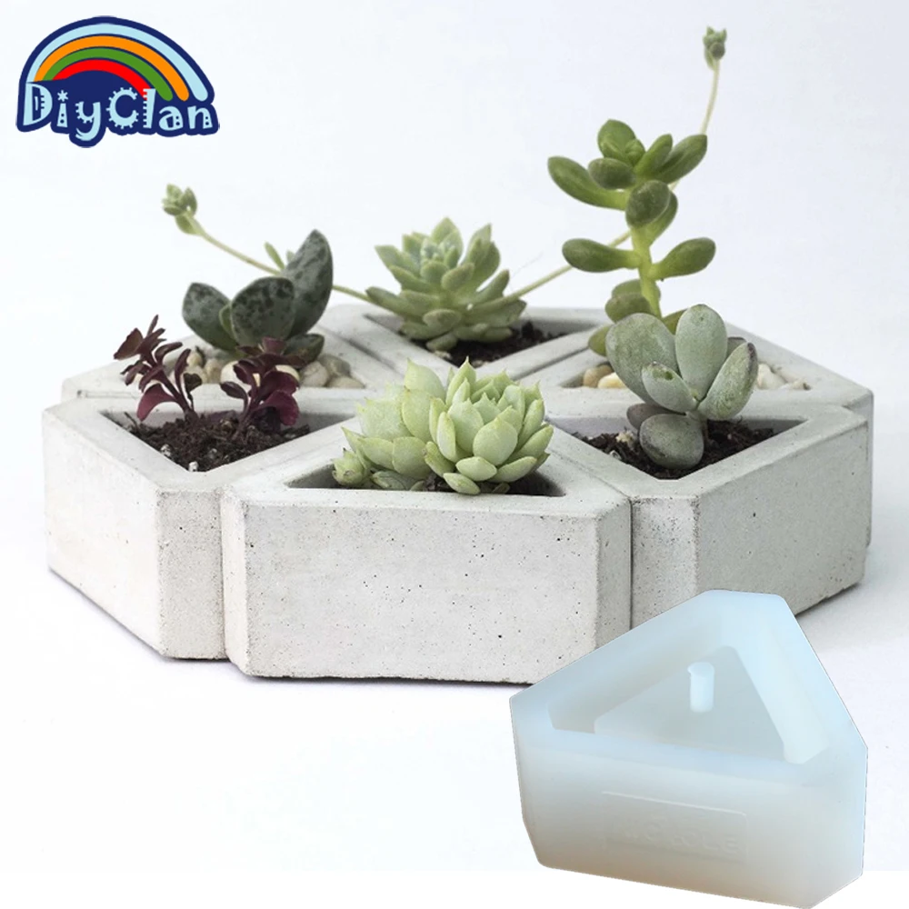 3D бетонный цветочный горшок фототреугольная форма для растений цементная