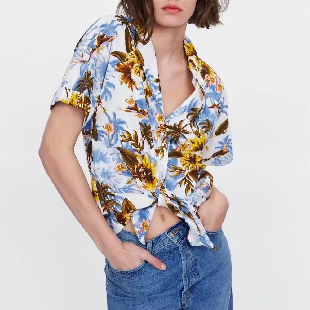 2019 za Женская одежда летние женские свободные блузки воротник с лацканами