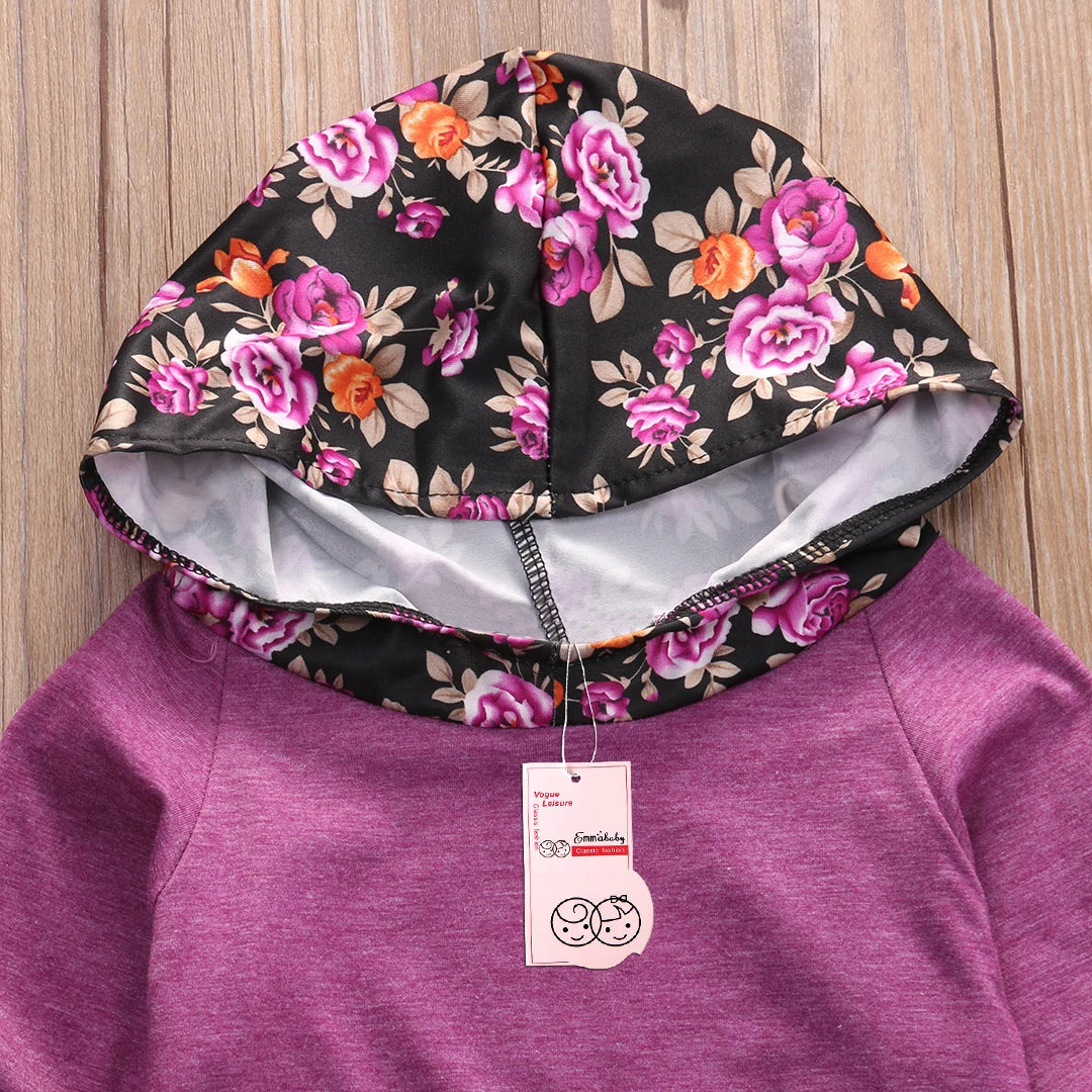 2 шт. свитер с капюшоном и штаны цветочным принтом|Комплекты одежды для девочек| |