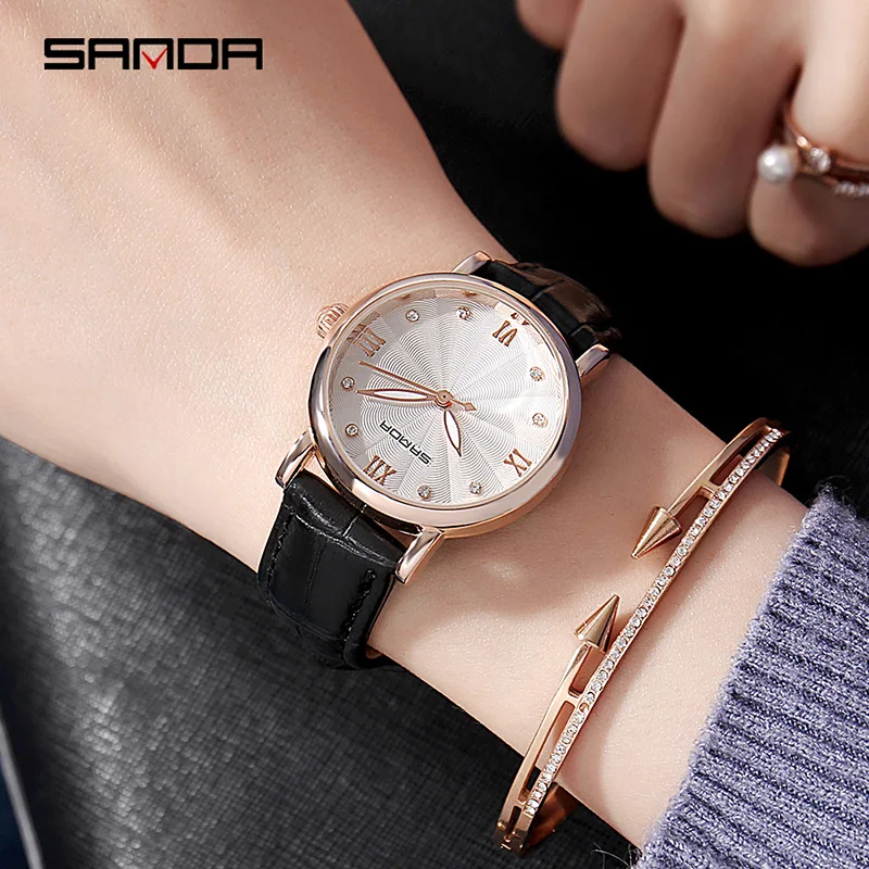 Relogio feminino SANDA женские часы модное платье кварцевые montre femme кожаный ремешок reloj