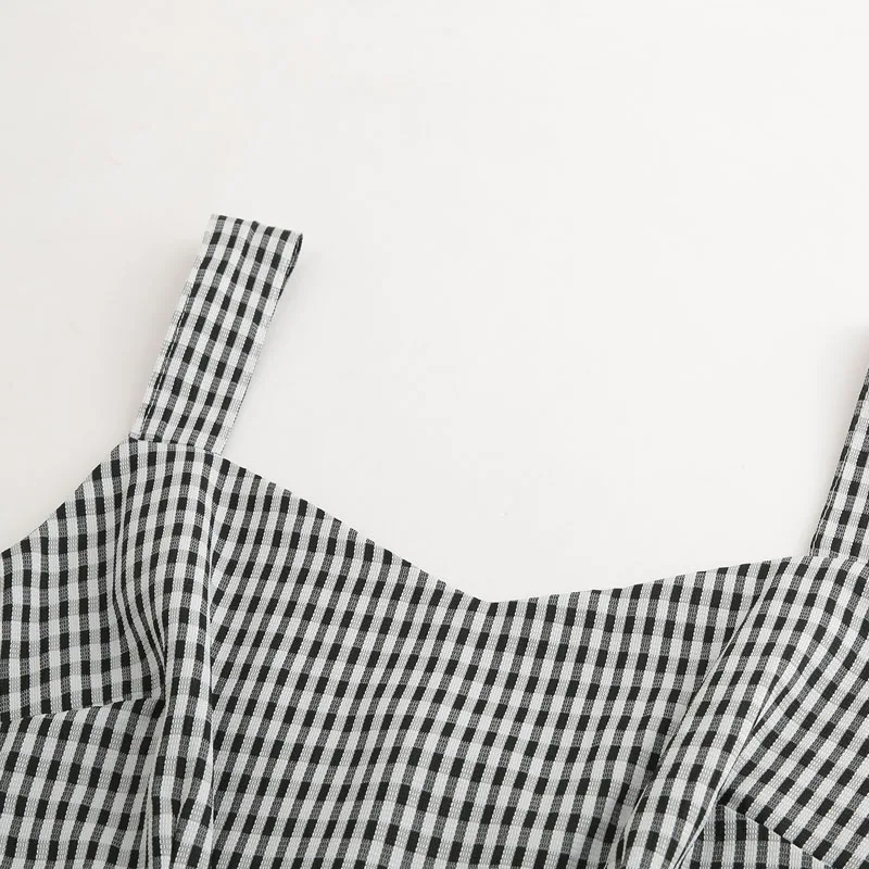 Julyee винтажное летнее клетчатое платье комбинация без рукавов миди с v образным