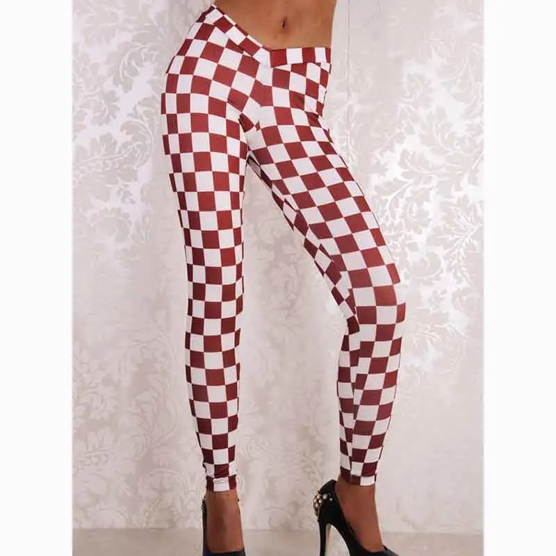 Высокие уличные женские леггинсы 4 вида цветов клетчатые принты штаны для