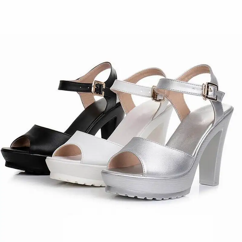 

GKTINOO 2018 Summer Shoes Woman High Heel Sandals Summer Sandals Ladies Sandal With Heels Platform Peeps Toe sandalias Plus Size