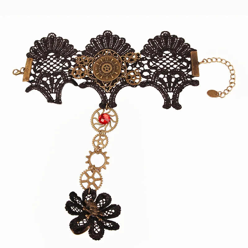 Retro Steam Engine Gear Bracelet Lace Skull Female Creativity Halloween Ring Hand Jewelry | Украшения и аксессуары