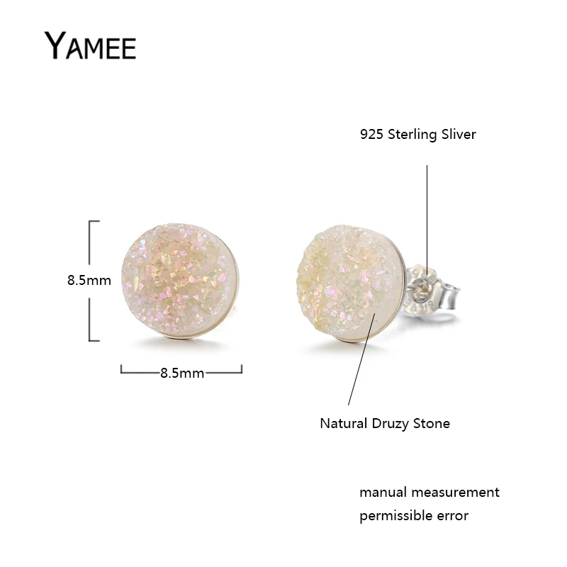 Уникальные круглые серьги с опаловым камнем на стержне Druzy Gem 925 пробы серебряные серьги для женщин классические модные ювелирные изделия для свадебного подарка винтажные