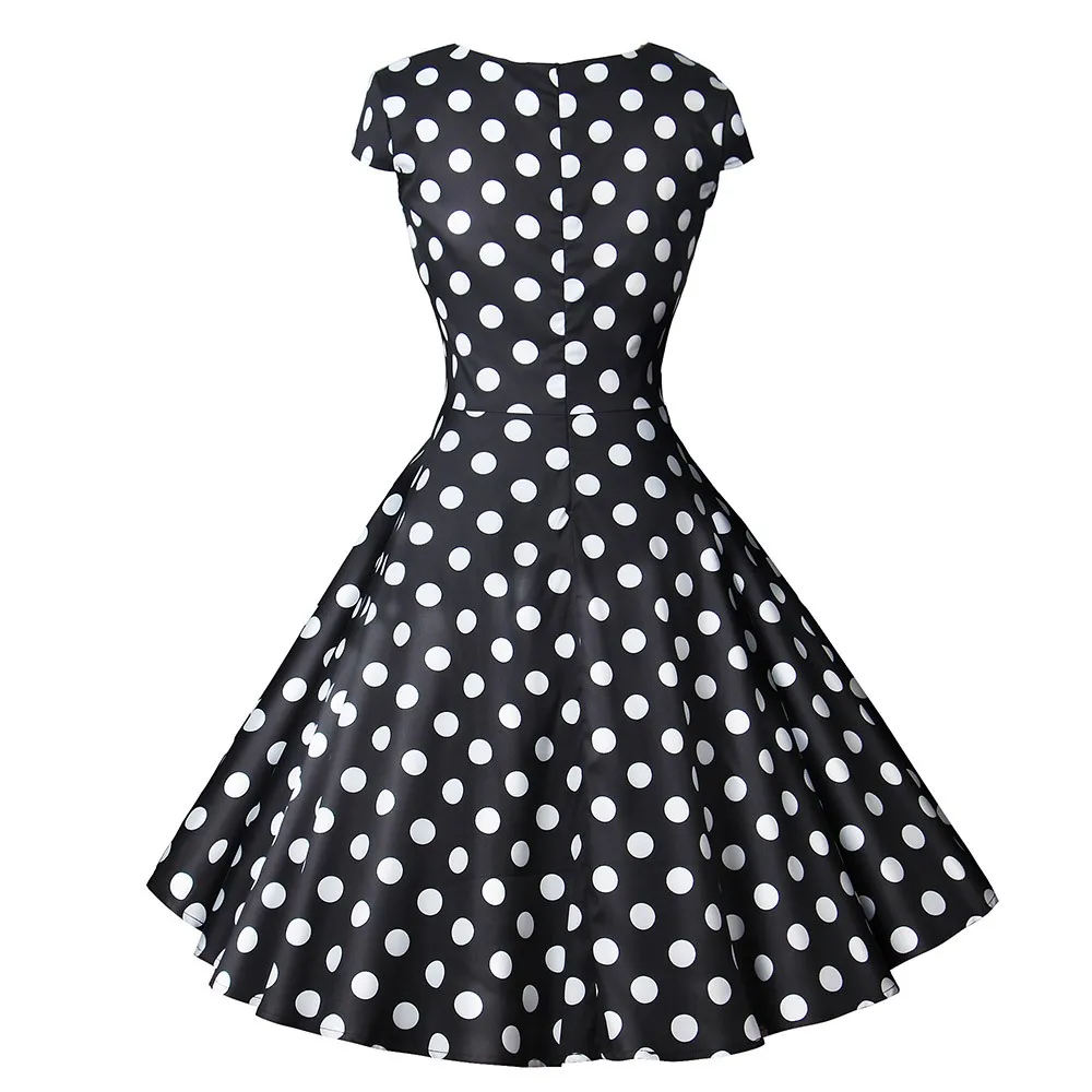 Винтажное платье в черный горошек женское стиле Хепберн белое милое стильное с