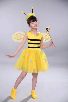 Yellow 004 Детские костюмы на Рождество, Хэллоуин, пчела, вечерние костюмы для девочек, костюмы животных для костюмированной вечеринки, аксессуары для выступлений с крыльями, комплекты из 4 предметов - Цвет: Yellow 004