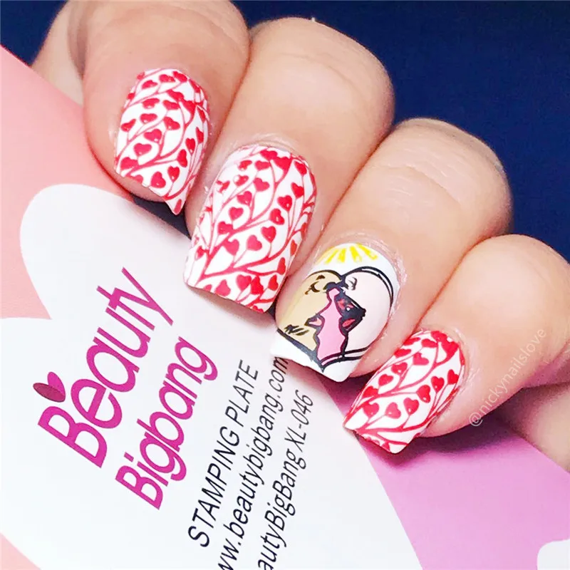 BeautyBigBang набор для штамповки ногтей 6 шт подарок на день Святого Валентина шаблон для ногтей чехол для ногтей с прозрачная гелиевая матрица набор