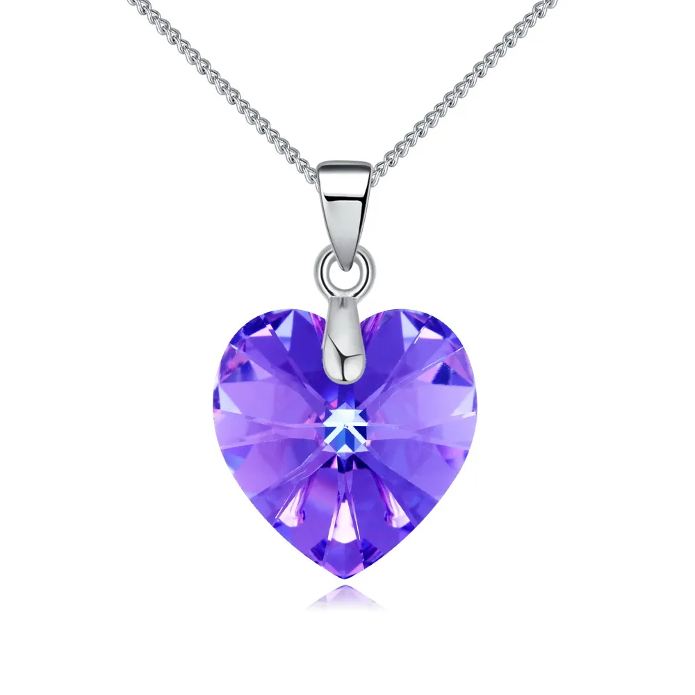 7 SPCLUB кристаллы от SWAROVSKI Mini XILION сердце серебряное ожерелье с подвеской цвет цепи ожерелье s для женщин новые ювелирные изделия подарок для девочек - Окраска металла: 7