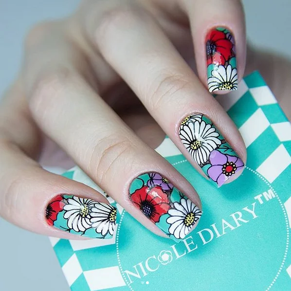 Квадратный штамповочный шаблон NICOLE DIARY для ногтей собака животное цветок буква