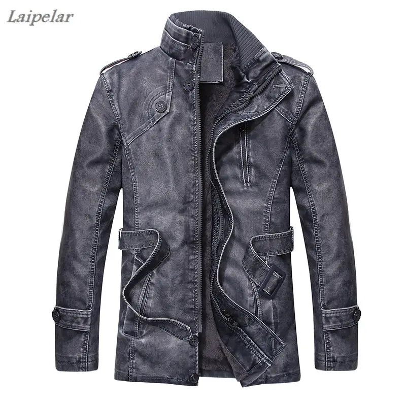 Теплая осенне-зимняя мужская кожаная куртка мотоциклетная быстрая доставка Laipelar