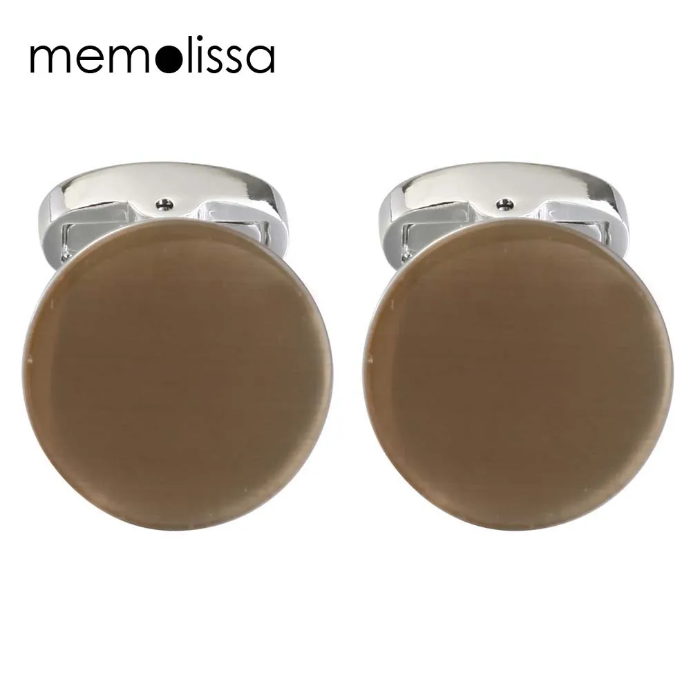 

Memolissa Round Cufflinks for mens Cat Eye Opal Stone Coffee Color Luxury Cufflinks for Sale